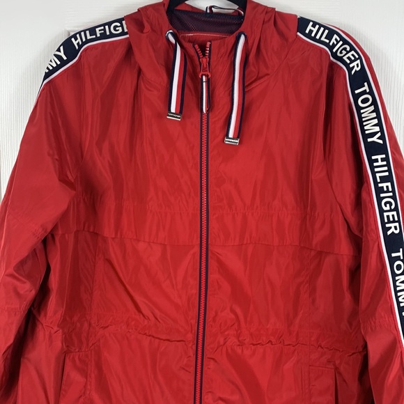 Tommy Hilfiger red hooded, long sleeved, full length zipper jacket medium. - Picture 2 of 9